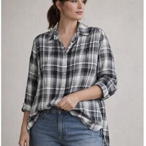 Grayson Womens The Hero Plaid Button Down Black White Sz 12 14 Classic